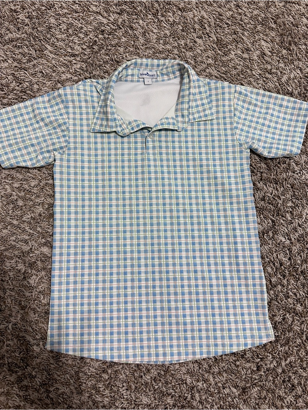 Blue Quail kids Blue and green Plaid Polo
